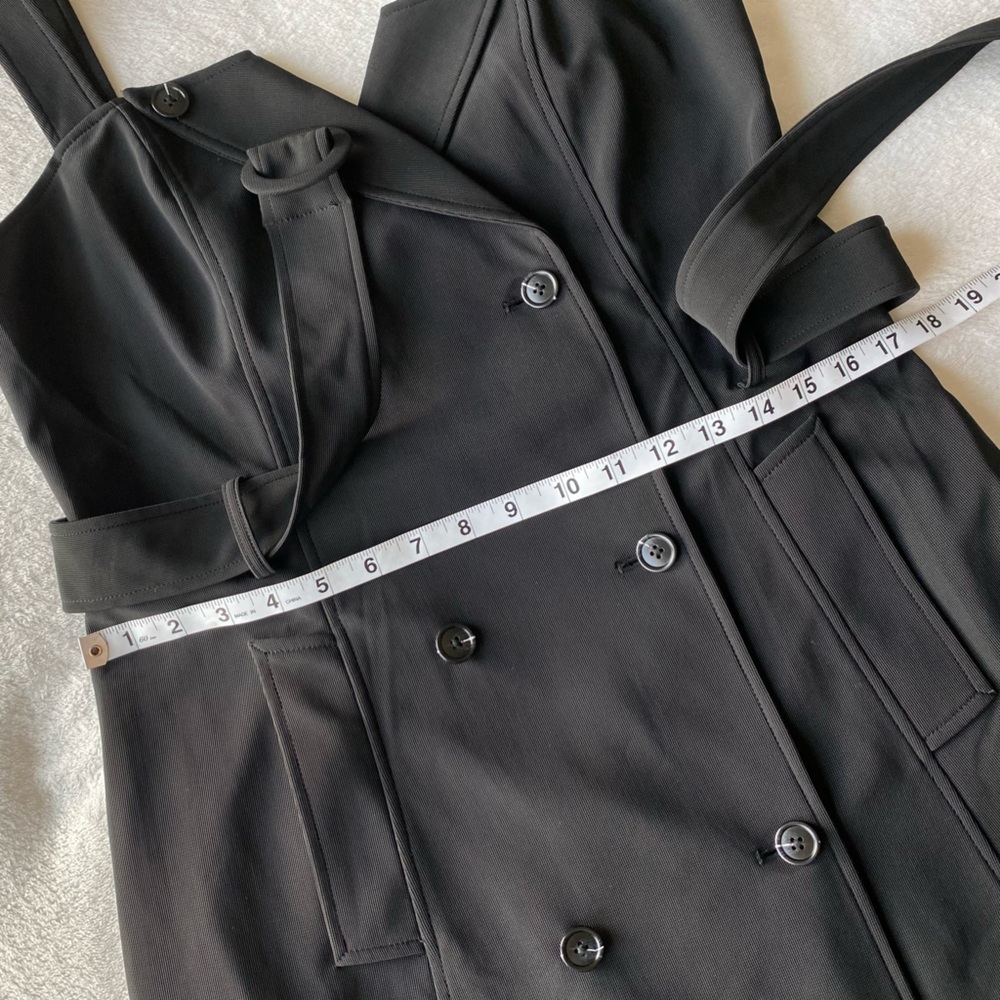 GRACIA Black Wrap Tie Waist Snap Button Sleeveless Trench Midi LBD large - Picture 13 of 15